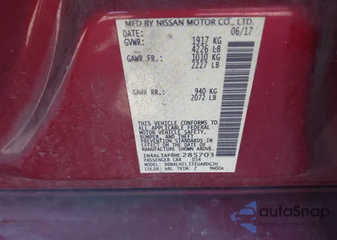 2017 Nissan Altima 2.5 Sr z USA, uszkodzony, nr VIN 1N4AL3AP8HC285703